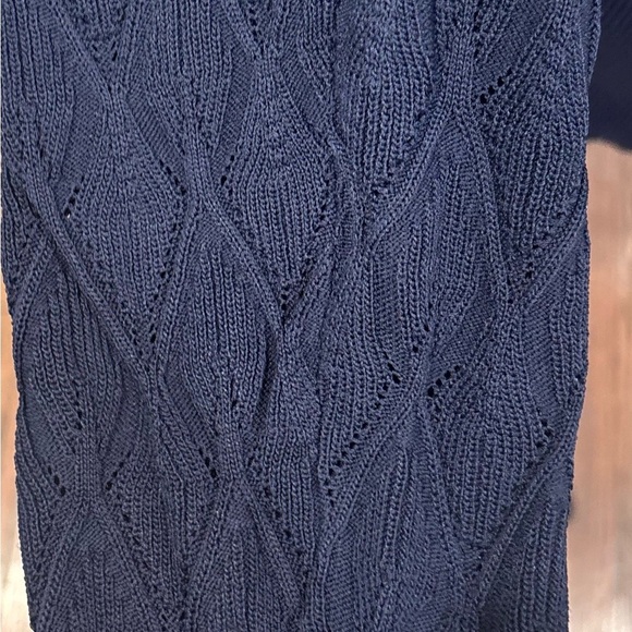 White House Black Market Navy Back Zip Mock Neck Woven Sleeve Sweater Sz Xl EUC - Picture 3 of 5